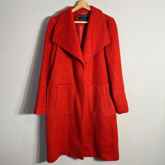 Bernardo Textured Wool Coat Women's Medium Orange Overcoat Pea Coat Jacket Chic - Picture 5 of 15